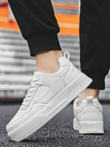 Chaussures de skate casual classiques à tige basse pour hommes avec un patchwork en PU et des lacets à l'avant, polyvalentes et adaptées aux trajets, unisexes, à bout rond, grandes tailles, convient aux adolescents, été, casual, athlétique en extérieur, vacances, voyages, cadeaux de diplôme, tenues d'anniversaire, gym