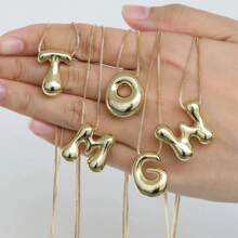 1 件装一体式泡泡字母项链镀金项链字母项链女士女孩精致泡泡字母吊坠个性珠宝礼物 - 金色 - 查看 1