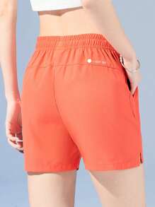 1pc Women's Quick Drying Breathable Workout Shorts, Seamless Running & Beach Shorts - Watermelon Pink - View 6