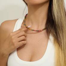 1pc Fashionable Personalized Dopamine Freedom Style Natural Stone Handmade Beaded Choker Necklace, Suitable For Women's Daily Wear - Colorful - View 1