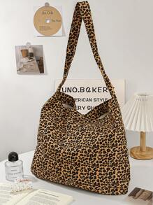 1Pc Brown Leopard Print Shoulder Bag, Fashionable Leisure High-Capacity Shoulder Bag, Suitable For Women's Daily And Commuting, Leopard Print Bag, Large Travel Storage Bag, Outdoor Leisure Tote Bag, Travel Essential Sanitary Napkins, Cosmetics, Chargers, Perfume, Skin Care Products, Mothers, Women, Female Students, Holiday Gifts