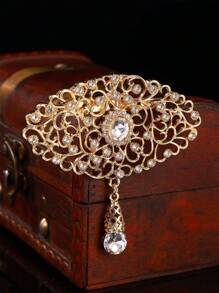Luxurious And Fashionable Women's Brooch, Zinc Alloy Material With Hollow Carving, Inlaid With Numerous Rhinestones And Crystal Pendant, Suitable For Formal Occasions Like Parties And Festivals, Can Also Be Given As Gifts - Multicolor - View 2