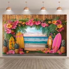 1 Piece Of Coastal Style Hawaiian Beach Background, Polyester Flamingo And Surfboard Wall Decoration, No Electricity Required, Perfect For Party Decorations And Photography Props