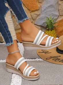 Giày sandal đế xuồng màu trắng cho nữ, phong cách thời trang thoải mái, giản dị, đa năng, thích hợp để mặc hàng ngày, đi làm, du lịch ngoài trời - trắng - Xem 3