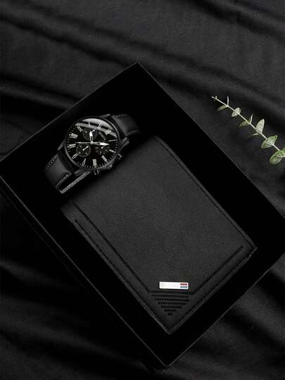 Gift Set - Classic Quartz Watch, Wallet And Gift Box, Wedding, Birthday, Anniversary, Teacher's Day, Company Party, Employee Gifts, Business Men's Accessories