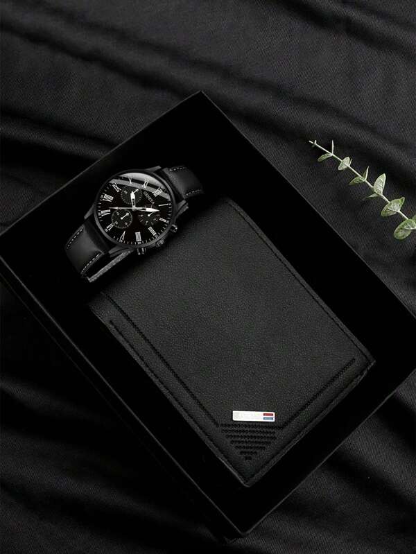 Set de regalo - Reloj de cuarzo clásico, billetera y caja de regalo, para boda, cumpleaños, aniversario, Día del Maestro, fiesta de empresa, regalos para empleados, accesorios para caballero