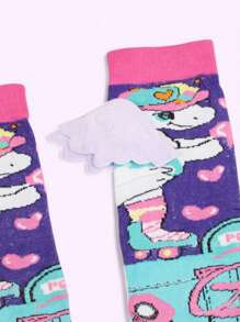 Increible par de calcetas locas para niñas pequeñas con diseño de unicornio con alas en 3D,largas, suaves, absorbe la humedad. - Multicolor - Ver 4