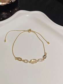 1 件优雅伸缩锆石水晶手链，奢华简约设计百搭女士手链 - 金黃色 - 查看 1