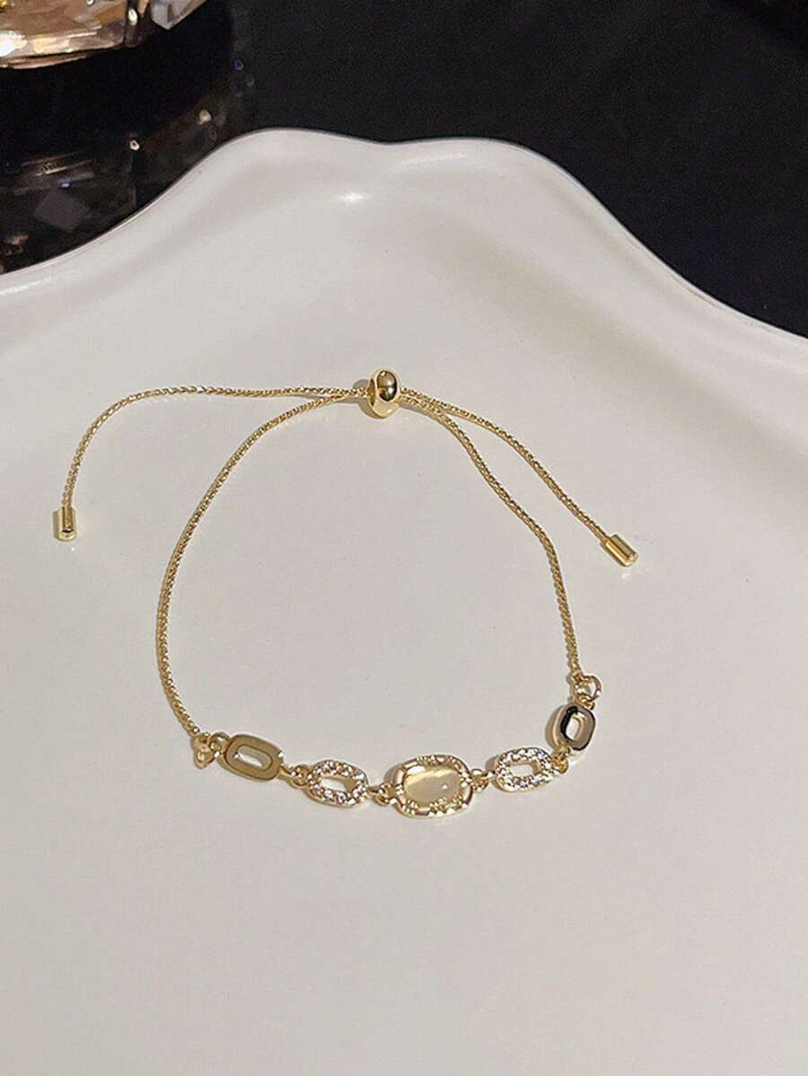 1 件优雅伸缩锆石水晶手链，奢华简约设计百搭女士手链 - 金黃色 - 查看 1