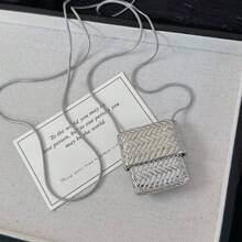 1pc Silver Mini Bag Necklace, High-End Luxury Necklace Accessory, Fashionable Long Knitted Chain Sweater Necklace - Necklace - View 8