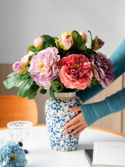 1pc High Quality Artificial 2-Head Big Peony, Home Wedding Decor Fake Flower Ornament