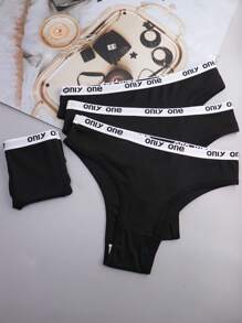 4 pezzi Mutande sportive a T alla moda da donna con fasce nere a righe e logo