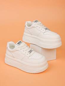 Women's Thick Sole Sneakers, Spring & Autumn New Breathable Comfortable Versatile White Casual Shoes, Height Increasing