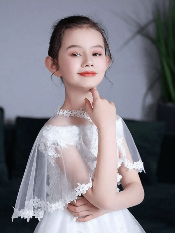 1 Stück Kinder Frühling/Sommer transparenter Umhang, Accessoire für Blumenmädchen/Kommunionkleid, Farbe weiß & rot, Größe 80-130 cm