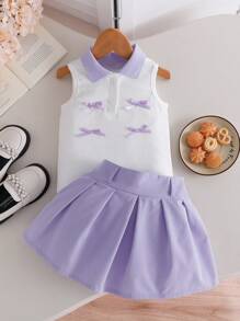 Young Girl Elegant Sleeveless Top & Pleated Skirt 2 Pieces Set, Summer