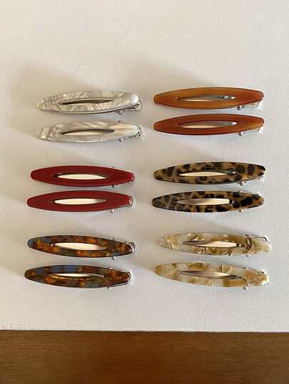 2pcs/Set Acetate Hair Clips Hollowed Oval Geometric Barrettes Side Pins Hairpin Women Hair Accessories Claw Clips, School Stuff