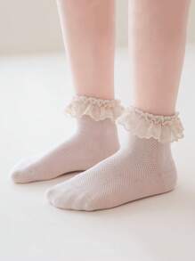 1 Pair Girls Solid Color Lace Trim Hollow Breathable Princess Baby Socks