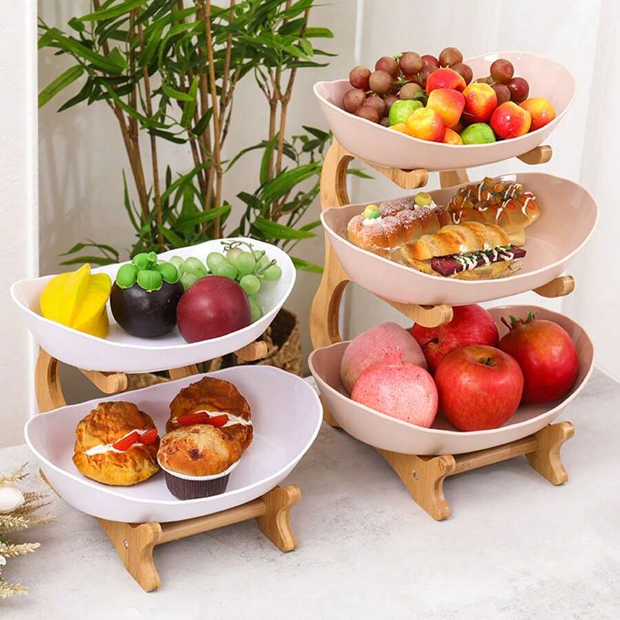 Elegant Multi-Tier Bamboo & Wood Fruit/Dessert Display Stand, Modern Creative Living Room Home Use Luxury Snack Tray - Multicolor - View 1
