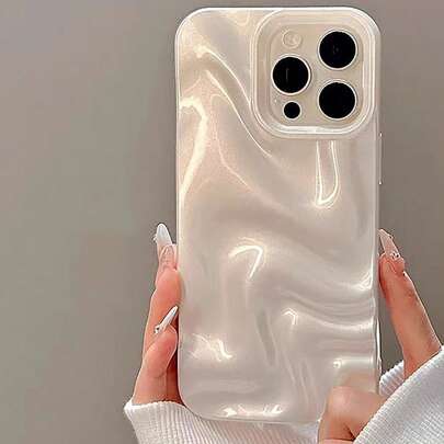 1pc Minimalist Elegant Pearl White 3D Stereoscopic Wavy Design Phone Case Compatible With IPhone 11, 13, 12, 14, 13 Pro Max, 14 Pro Max, 15, 15 Pro, 15 Pro Max, 16, 16 Pro, 16 Plus, 16 Pro Max, 17, 17 Pro, 17 Air, 17 Pro Max