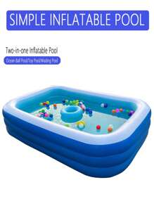 1pc Inflatable Swimming Pool, Extra Large Thick Family Pool Suitable For Adults, Outdoor, Garden, Backyard, Summer Water Party, Beach Essentials, Beach Accessories, Pool Float - Blue and White - View 2