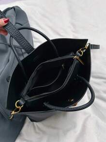 女士时尚小众风格手提包，新款复古水桶包，时尚单肩包和斜挎包，春夏 - 黑色 - 查看 5