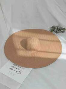 1pc Foldable Boho Style Oversized Brimmed Straw Sun Hat, Fashionable & Versatile, Suitable For Women Beach Holiday - Straw Hat - View 3