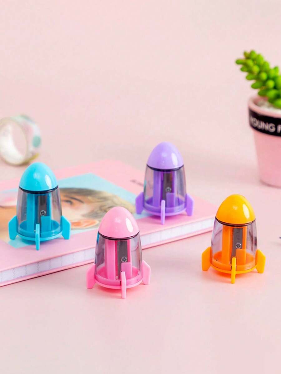 3pcs Creative Rocket/Spacecraft Shaped Single Hole Student Pencil Sharpener Office School Supplies