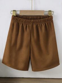 Toddler Boys'' Minimalist Solid Color Patchwork Waffle Texture Short Sleeve Shirt + Casual Waffle Texture Solid Color Shorts, Spring/Summer