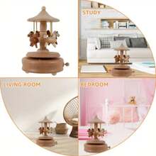 手工木制旋转木马音乐盒 - 经典风格，配有可爱的雕马、优美的音乐、无需电池、生日礼物、家居装饰、装饰品、创意礼品盒 - 彩色 - 查看 6