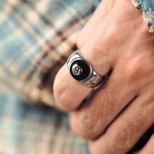 1 chiếc nhẫn may mắn hình số 8 bằng thép không gỉ, được phủ nhựa, kiểu dáng tối giản dành cho nam giới, quà tặng Lễ Tạ ơn, Giáng sinh, Halloween. - Bạc - Xem 2