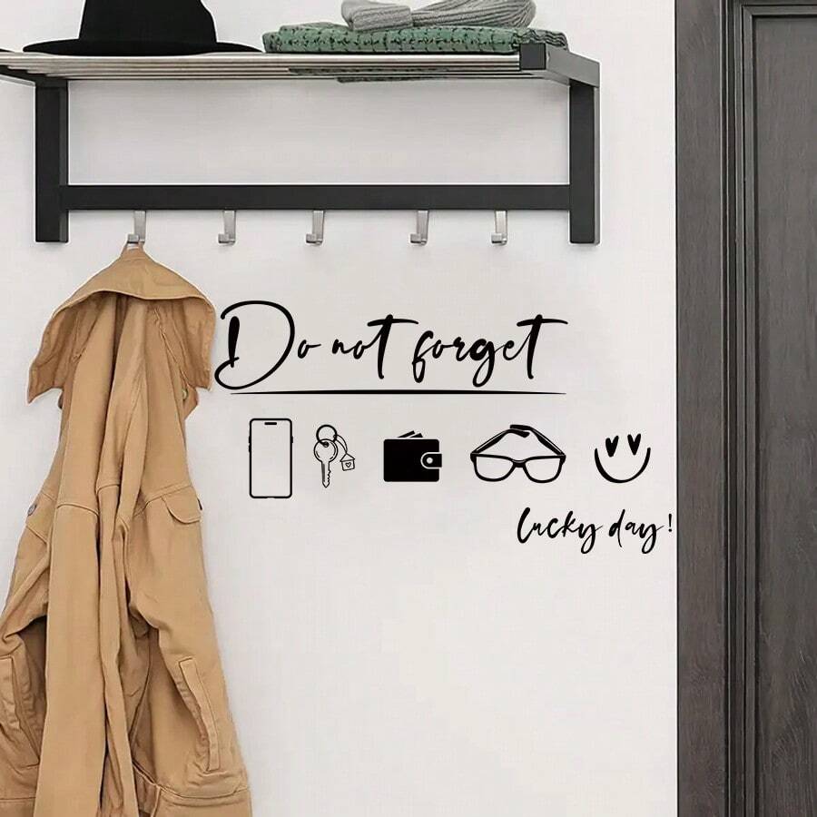 BRUP 1 件 PVC 黑色“别忘了”钥匙图案护理技巧艺术墙贴和窗户贴纸，防水，可移除贴花，适用于门、盥洗室和入口墙壁装饰和家居美学礼物生日毕业房间装饰家居装饰浴室装饰卧室装饰房间装饰用品客厅装饰家居装饰客厅墙壁艺术墙纸