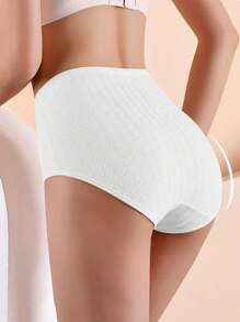 HANQIYA 4pcs Women Underwear, Skin-Friendly, Elegant Solid Color With Striped Design, Extended Gusset