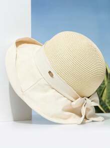 1pc Women Bucket Hat, Reversible Sunhat, Fishing Cap, Straw Braid, Anti-UV, Suitable For Summer - Straw Hat - View 12