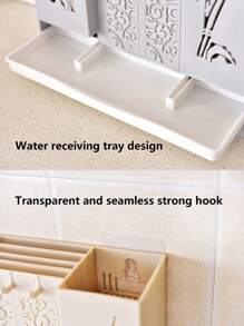 1pc Chopstick Cage Wall Mounted Household Non Perforated Chopstick Barrel Drain Thickened Kitchen Utensils Spoon Storage Box Large Capacity - Multicolor - View 5