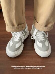 SLnU3 SLnU★3 Brand Men's Fashionable Retro Color Block Skateboard Shoes, Thick Sole Elevator, Casual Shoes, Essential For Japanese Style Men's Outfit, All Season - Grey - View 5