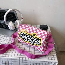 Kids Colorblock Letter Print Casual Messenger Bag - A - View 8