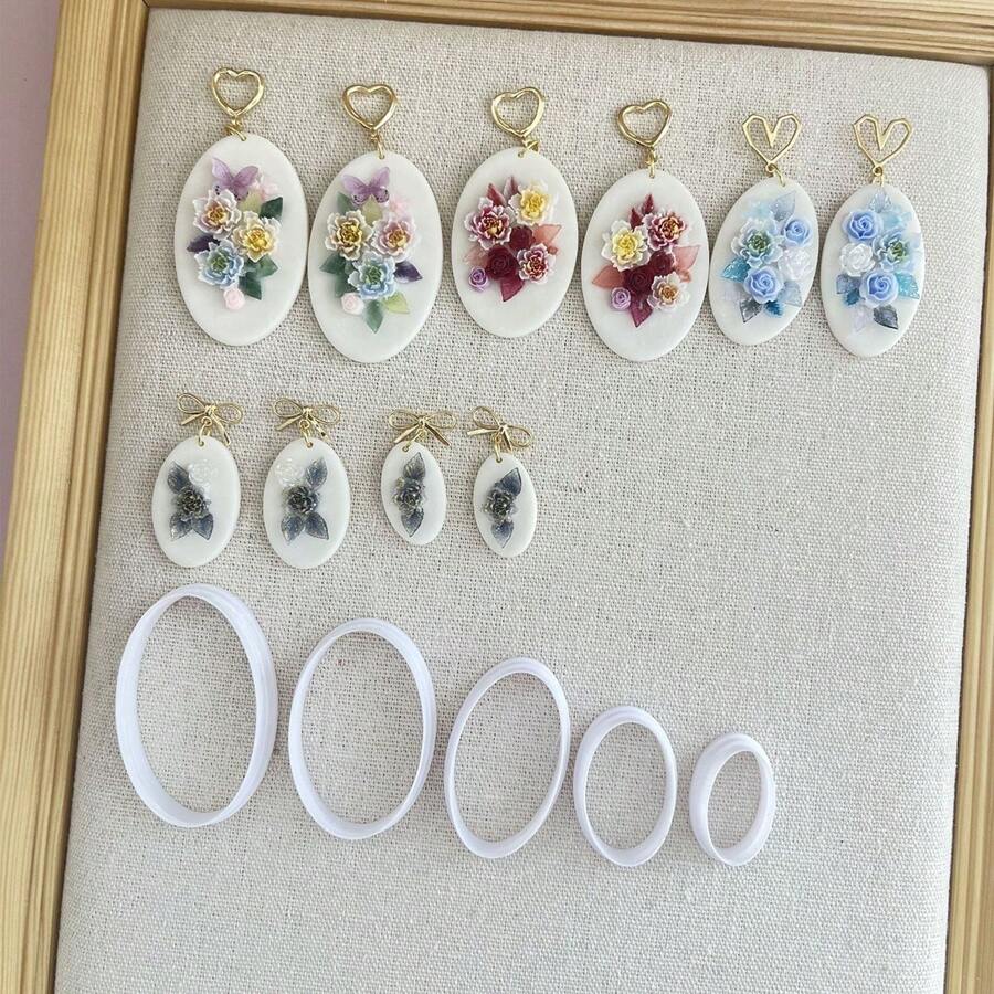 5pcs/Box Oval Soft Polymer Clay Mold Set In Assorted Sizes, For Making Earrings Jewelry - White - View 1