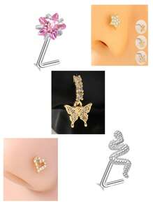 钛钢时尚 4 爪闪亮 CZ 耳钉、鼻环/耳钉，防过敏，适合日常佩戴，多种款式，适合男士和女士 - 多風格 - 查看 9