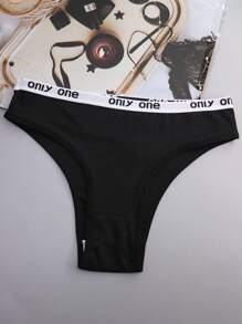 4 pezzi Mutande sportive a T alla moda da donna con fasce nere a righe e logo