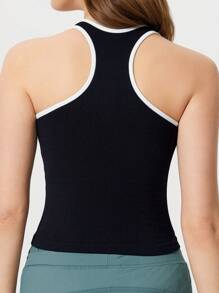 Slim Fit Top,Women's Summer Ribbed Knit Sports Tank Top - Black - View 2