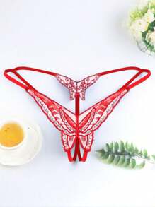 Sexy Lingerie Large Size Sexy Embroidered Open Crotch Thong Women's Underwear Sexy Transparent Non Slip T Pants