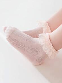 1 Pair Girls Solid Color Lace Trim Hollow Breathable Princess Baby Socks