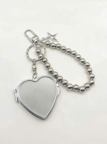 1 Pc Heart Shaped Mirror Keychain, Multifunctional Accessory For Handbag, Wallet, Backpack, Purse, Car, Travel, Makeup Mirror, Keyring, Suitable For Birthday, Mother's Day, Party Gifts, Fashion & Versatile - Silver - View 7
