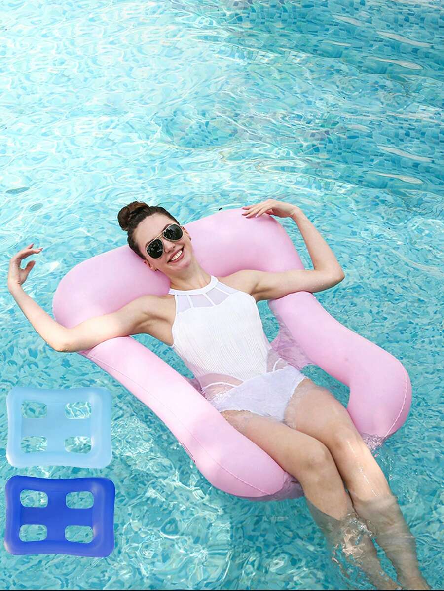 1pc Pool Floats Inflatable Floating Bed, Floatie Swimming Raft For Lake, Water Pool Lounger Hammock Floatation Device, Chairs Recliner Beach Travel Swim Toy - Multicolor - View 1