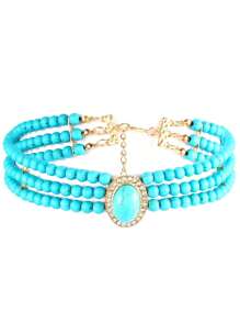 1 pieza Collar corto de gargantilla elegante de estilo francés con múltiples capas de cuentas de turquesa para mujer, fiesta, vacaciones, versátil