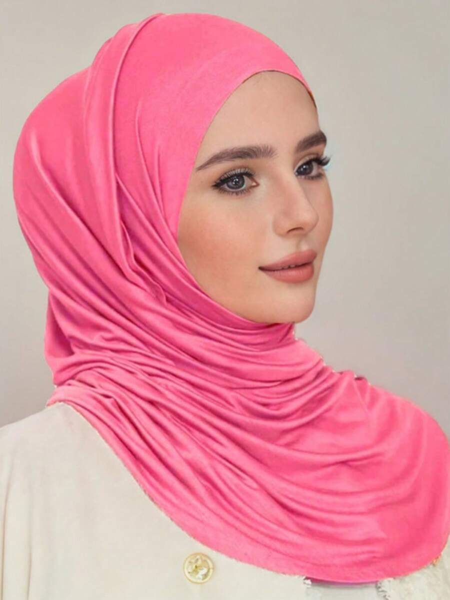 1 buah Syal Rajut Ukuran Besar, Syal Wanita Lembut, Kasual, Warna Polos, Cocok Dipadukan dengan Gaun - berwarna merah muda - View 1