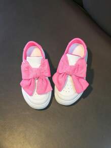 1 Pair Girls' Bowknot Decor Casual Fashion Leather Sneakers, Suitable For All Seasons