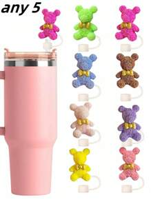 (Fixed Style) 5pcs Cute High-Valued Bowknot Bear Silicone Straw Lids, Reusable Straw Caps Fit For 30oz & 40oz Tumblers, Dust-Proof Straw Cover, Compatible With 10mm (0.4 Inch) Straws, Tumbler Accessories, Creative Straw Decoration As Valentine's Day, Christmas, Halloween Gifts, Birthday Gifts For Men & Women