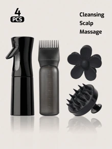 4件套洗发套装，包括：连续喷雾瓶（200毫升）、硅胶头皮按摩器、洗发刷、发根梳涂抹瓶、带花朵发夹的头皮按摩洗发刷、带刻度的染发剂涂抹瓶 - 彩色 - 查看 20