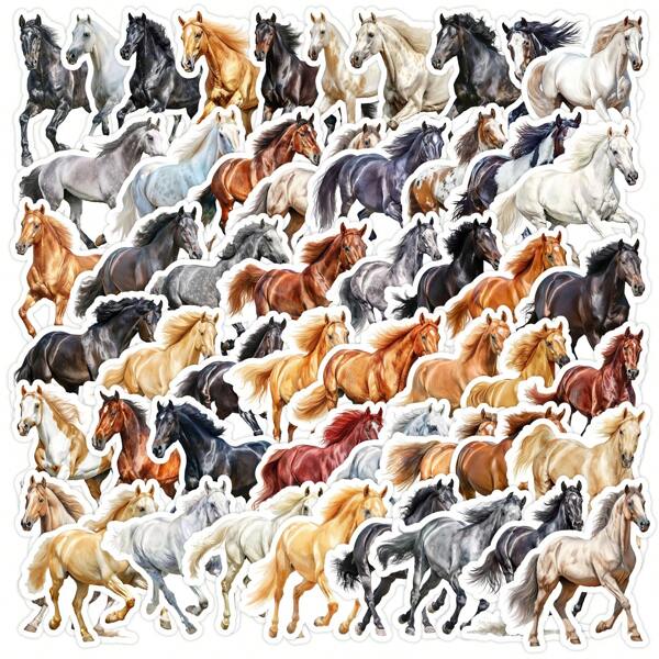 50PCS Galloping Horse Stickers For Scrapbooking, Diary, Laptop, Bumper, Skateboard, Water Bottle, Computer, Phone, Cartoon, Hard Hat, Car Stickers And Decals